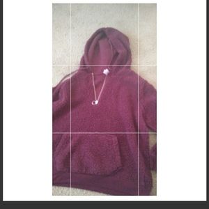 Fuzzy burgundy zip up sweater
